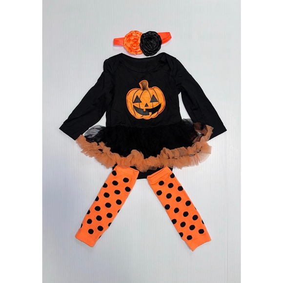 Baby Girl Orange Pumpkin Halloween Costume Tutu Leg Warmers Bow 9 Months (73) - Picture 7 of 8